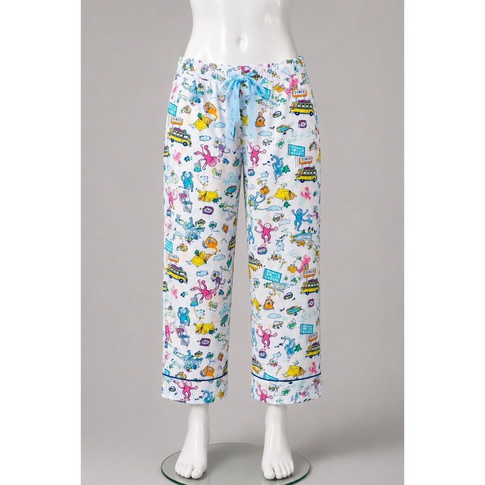 Roller Rabbit Girls Pajama Pants XL 14 White Road trip Novelty Print Sloth NEW